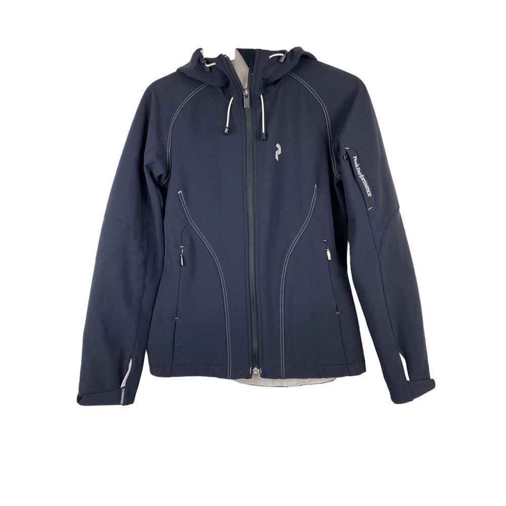Peak Performance S Black Full Zip Hooded Microfleece Lined Jacket *‎